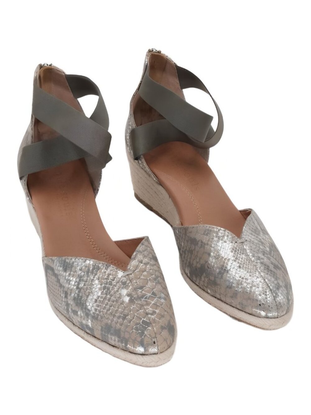 Kenneth Cole Gentle Souls Noa Silver Snakeskin Espadrille Wedge Sandals 8.5